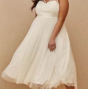 Torrid mesh faux pearl tea length wedding dress